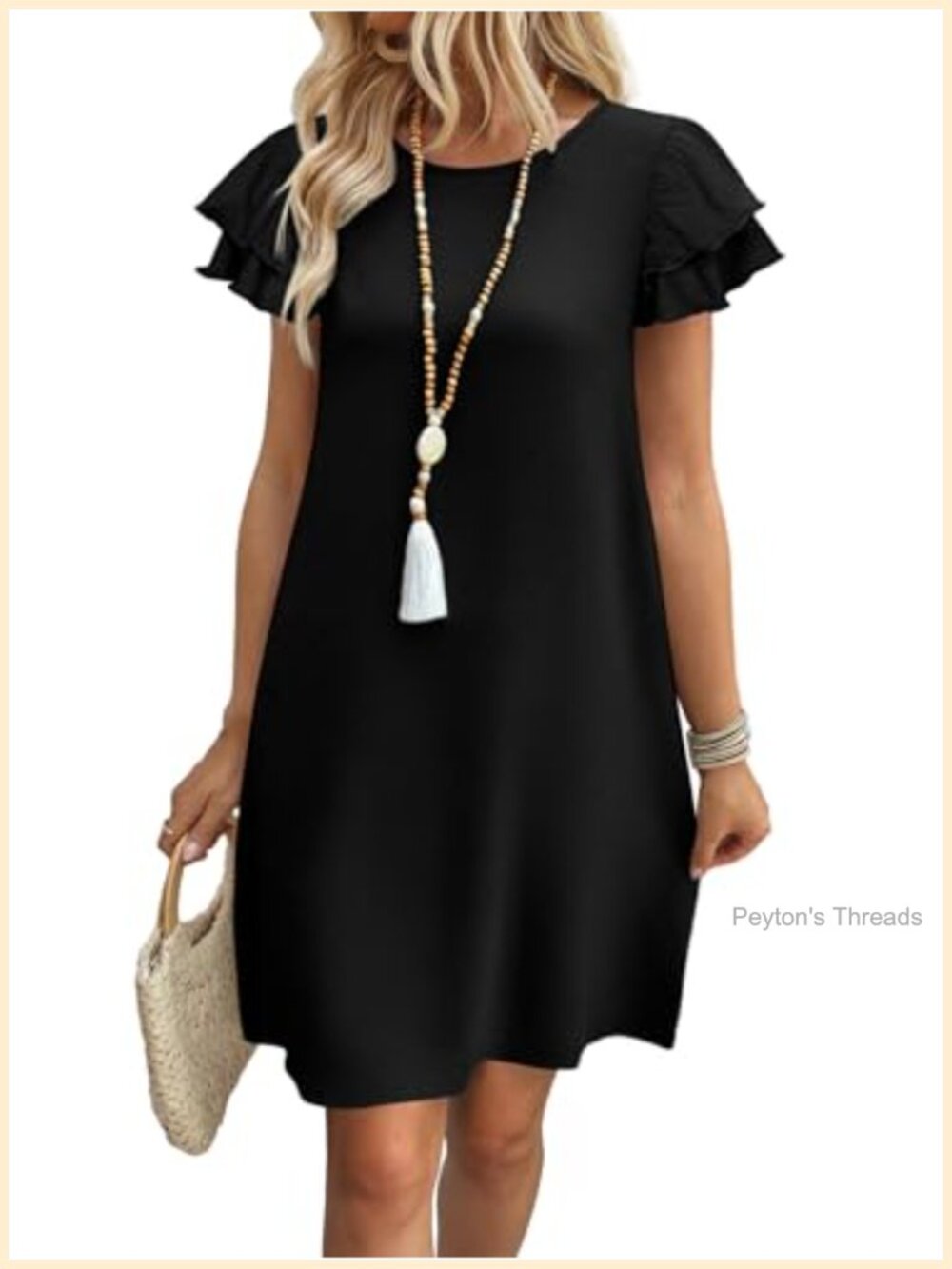 Womens Summer Ruffled Sleeve Swing Sundress with Pockets Knee Length